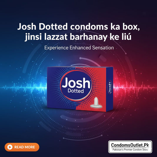 Josh Dotted condoms ka box, jinsi lazzat barhanay ke liye