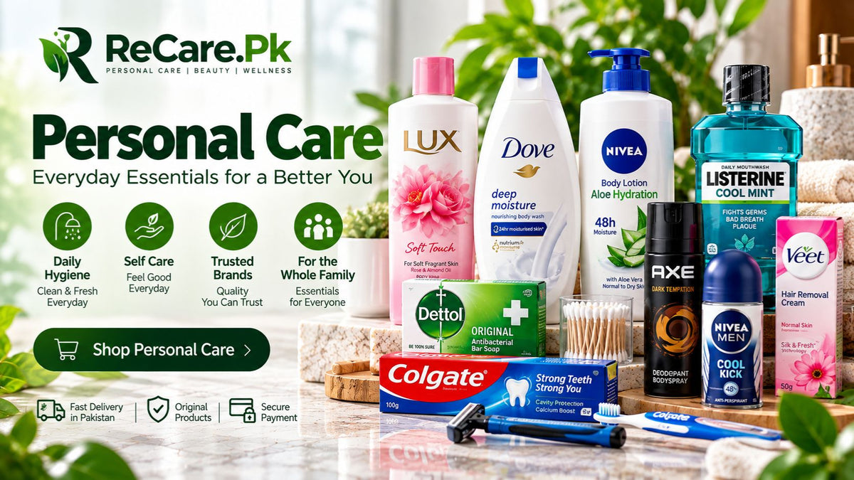 Personal care products including body wash, lotion, soap, mouthwash and deodorant at ReCare.Pk Pakistan