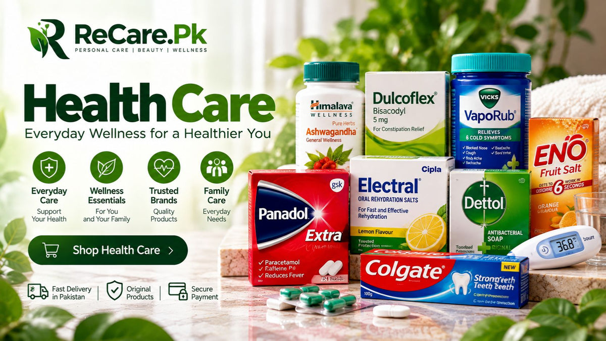 Health care and wellness products including everyday care essentials and personal hygiene products at ReCare.Pk Pakistan